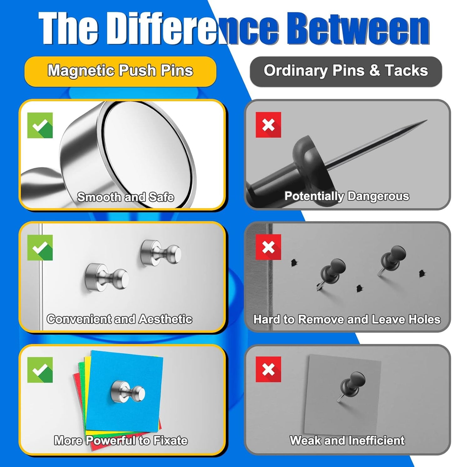 Strong Magnetic Push Pins, Small Whiteboard Magnets, Silver Kitchen Magnets for Refrigerator, 56 Pack Magnetic Clips Heavy Duty for Crafts, Office, Classroom, Gadgets, Desk Decor