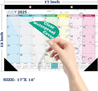 Desk Calendar 2025-2026,Monthly Planner from July 2025 to December 2026,Large 17" x 12",Clear Plastic Cover Desktop/Wall Calendar for Students Teachers & Schools(colorful)