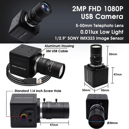 SVPRO 1080P Webcam with Zoom Lens, 5-50mm 10X Optical Zoom,Manual Focus,H.264, Low Light PC Camera with IMX323 Sensor USB Comptuer Camera for Streaming,Video Conference,Studio Recording