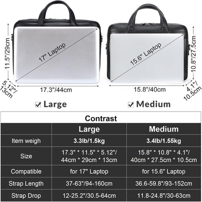 Masa Kawa Leather Briefcase for Men 15.6", 17" Laptop Computer Case Business Travel Work Messenger Cross Body Shoulder Bag