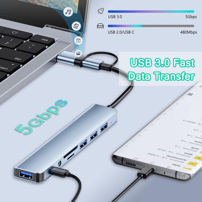 USB C Hub USB Hub 3.0, VIENON Aluminum 8 in 1 USB Splitter with 1 x USB 3.0, 3 x USB 2.0 and 1 x USB C, SD/TF Card Reader, 3.5mm Aux Ports for MacBook Pro Air and More PC/Laptop/Tablet Devices