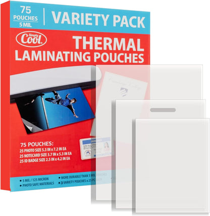 5MIL Thermal Laminating Sheets (75 Count) Photo, Notecard, I.D. Badge Sizes, Dry-Erase Friendly Laminating Pouches, Compatible with Laminators, Crystal Clear Laminated Finish
