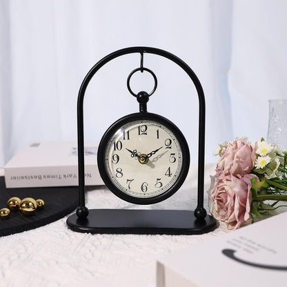 Vintage Metal Table Clock, Farmhouse Table Clock, Small Black Silent Non-Ticking Battery Operated Desk and Shelf Clocks for Home Kitchen Living Room Bedroom Decor