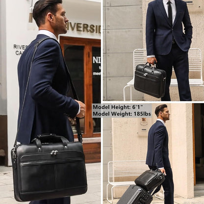 Leather Briefcase for Men 17 Inch Laptop Crossbody Shoulder Messenger Bag Attache Case for Business Travel Work Lawyer