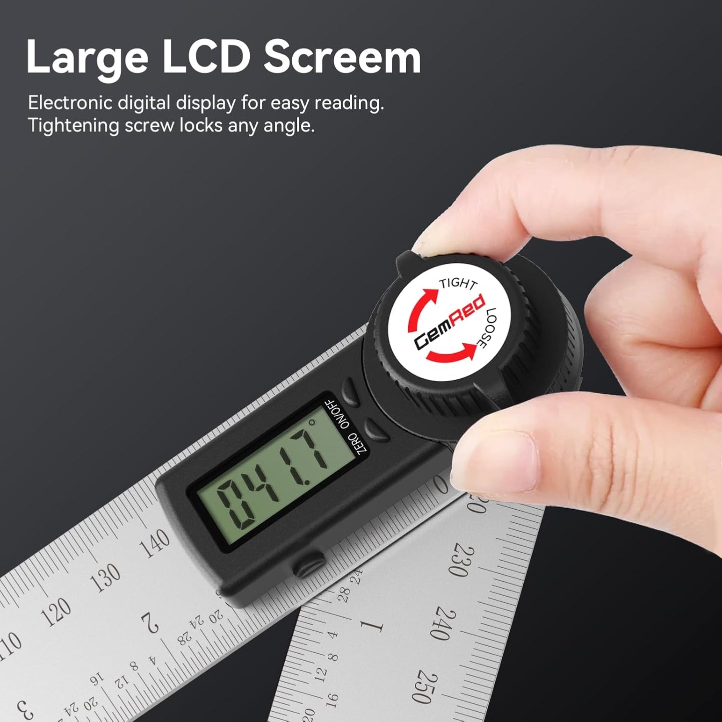 GemRed 82305 Digital Angle Finder GemRed Protractor Stainless steel 7inch 200mm (Black Button)