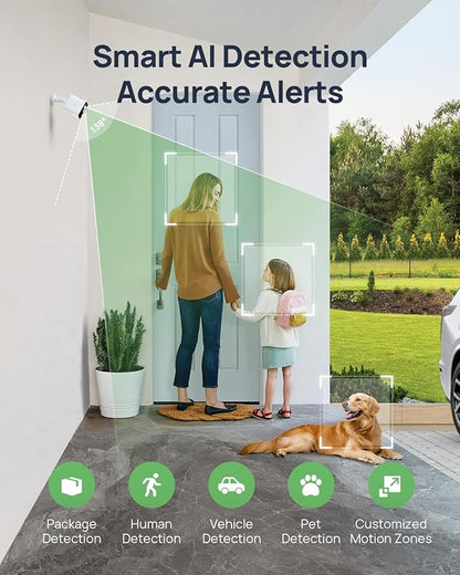 Anona Lucio 2.5K Security Camera Outdoor Battery Wireless with Solar Powered, Color Night Vision & 138° FOV, Multi-Object Detection, No Hub Needed, Two-Way Audio, IP67, 4 Pack