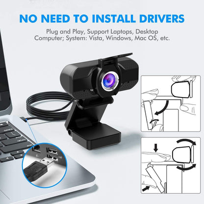 Full HD 1080p Webcam with Privacy Shutter and Tripod, Video and Wide Angle Camera, Built-in Mic, Widescreen USB Computer Camera for Laptop Desktop