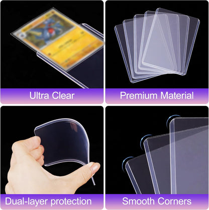 200 Packs Card Sleeves Top Loaders for Cards,3"X4" Baseball Card Protectors Toploaders for Cards,Hard Plastic Card Holder for Trading Sports Football Game Cards (100 Hard Sleeves+100 Penny Sleeves)