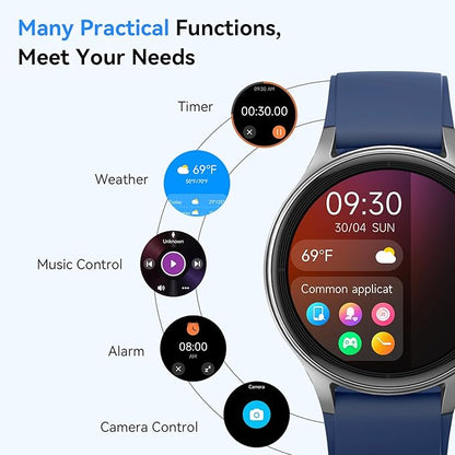Fitpolo Smart Watches for Men/Women, 1.27" Round Smartwatch Fitness Tracker with Bluetooth Calls (Make/Answer), Heart Rate/SpO2/Sleep Monitor, 12 Days Battery, IP68 Waterproof - Blue
