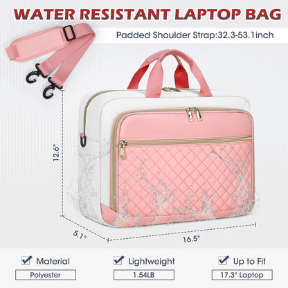 NEWHEY Laptop Bag 17.3 Inch Laptop Briefcase for Women Men Waterproof Shoulder Messenger Bag Large Computer Bag for Business Office Work College, Pink&Beige