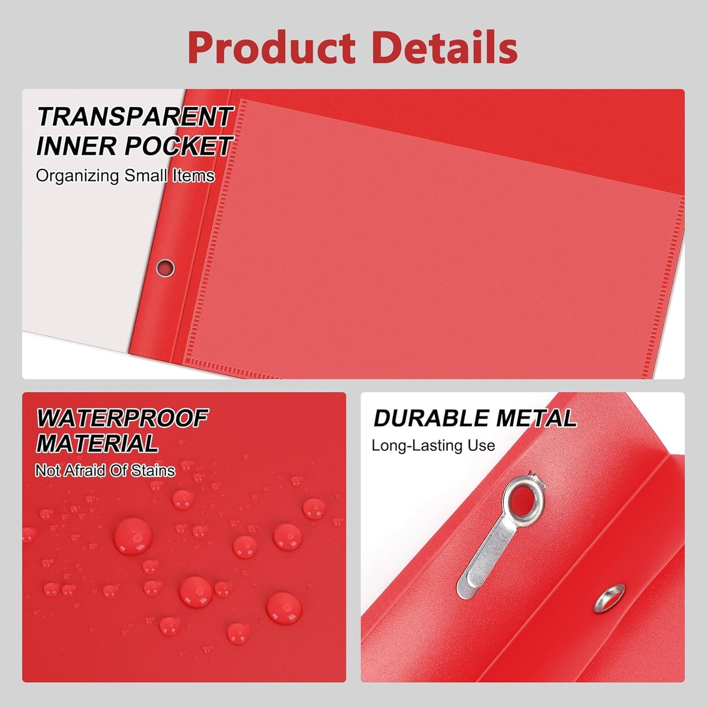 Ndsox 15 Packs Clear Front Report Covers with 3-Prong Fasteners, Plastic Project Presentation Folders Resume Document Covers with Red Back for 8.5" x 11" Letter Size Paper for School Office Business