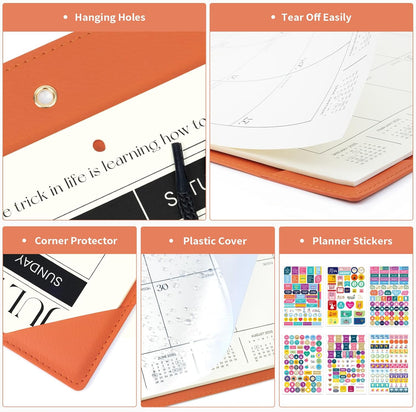 Ospelelf Large Desk Calendar 2025-2026 with Protective Cover, 18 Months Planner Pad from July 2025 to Dec 2026, 22" x 17" Wall Calendar with PU Leather Pad for Home or Office, Orange