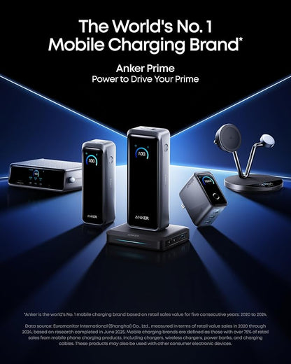 Anker Prime Charger, 160W 3-Port Compact USB C GaN Charger Block, Smart Display and Touch Control, 140W Max Charging via Any Single Port, for MacBook, Laptop, iPhone 17/16/15 Series, iPad(Non-Battery)
