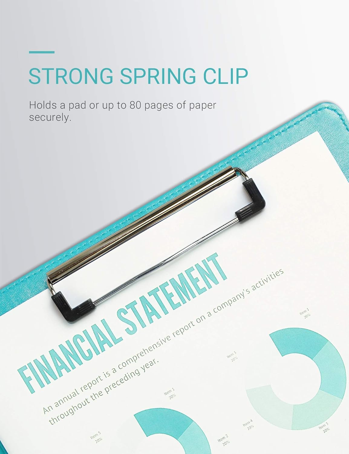 Clipboard Folder Padfolio, Writing Portfolio Faux Leather Clipboards with Cover for Legal Pad Holder Letter Size A4 8.5 x 11 for Business Conference Notepad Clip Boards (Pale Turquoise)