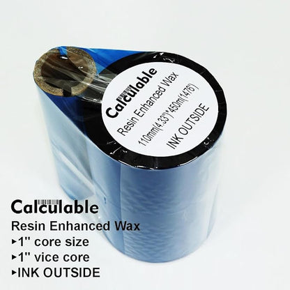 4.33" x1476' (110mmx450m) Thermal Transfer Ribbon Ink Outside Wax Ribbons Resin Enhanced Wax for Zebra GK420D SM4 ZT410 GC420t GK420t GX420t GX430t Tec Datamax Intermec Citizen Printer