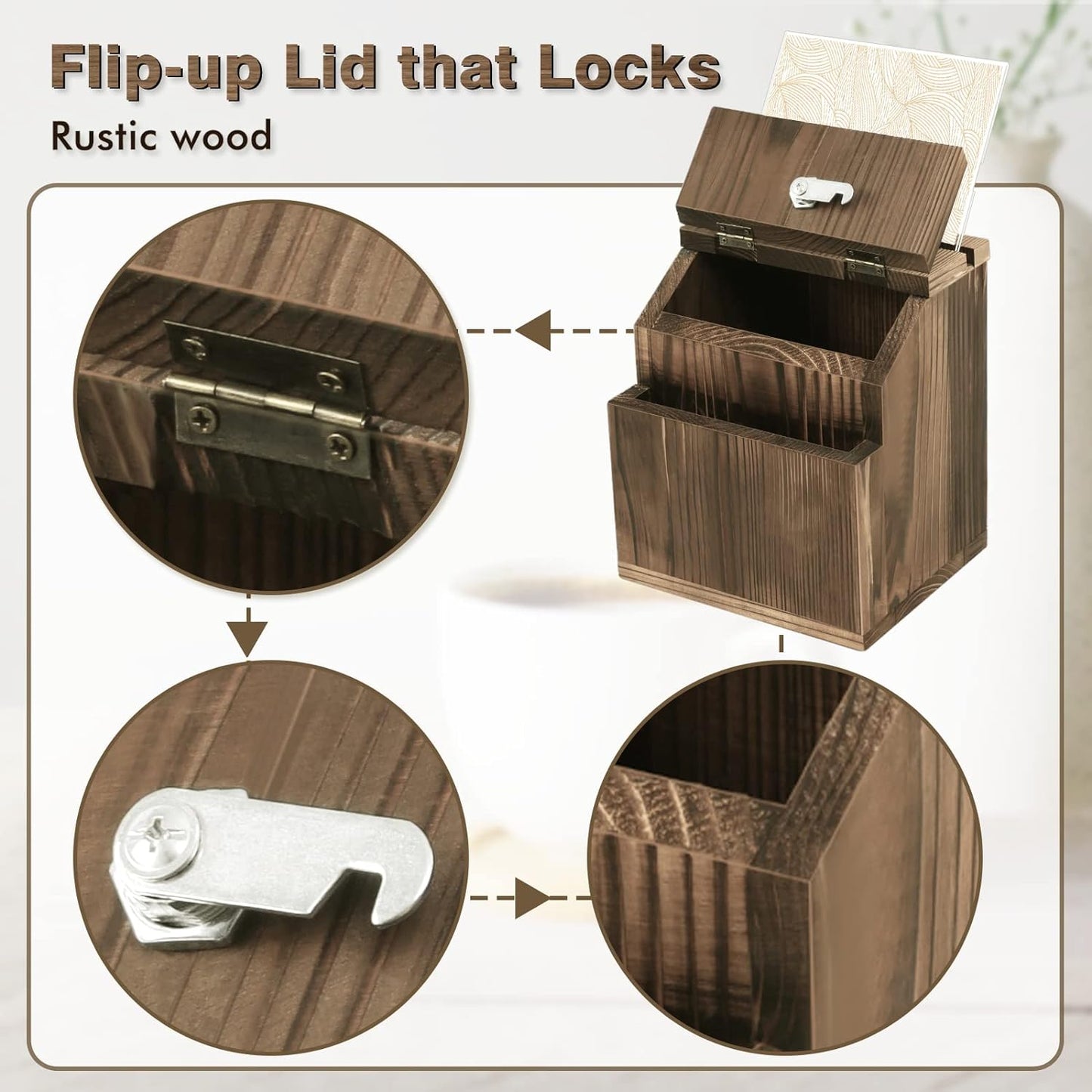 KYODOLED Wood Suggestion Box with Lock Wall Mounted, Rustic Ballot Donation Key Drop Box with Clear Acrylic Sign Holder and 30 Free Suggestion Cards 9H x 6.9W x 8.5L Inch