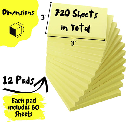 Mr. Pen- Sticky Notes, 3"x3", 12 Pads, Pastel Yellow Colors, Self-Stick Pads, Aesthetic, Colorful, Bulk