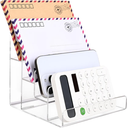 Mail Organizer Countertop, 4 Tier Clear Acrylic Mail Holder, Small Desk File Storage Holders for Bill, Envelope, Letter Sorter