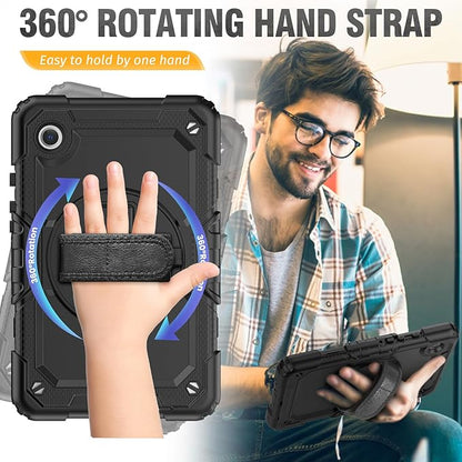 HXCASEAC Case for Samsung Galaxy Tab A7 Lite, Protective with Screen Protector/Hand Strap/Pen Holder, Sturdy A7 Lite Tablet Case, SM-T220 SM-T225 SM-T227, Black