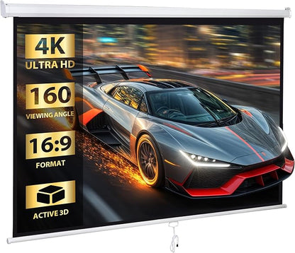 SUPER DEAL 80'' 16:9 HD Projection Screen Foldable Anti-Crease Portable Projector Movie Screen Manual Pull Down for Home Theater Presentation Education Outdoor Indoor Public Display