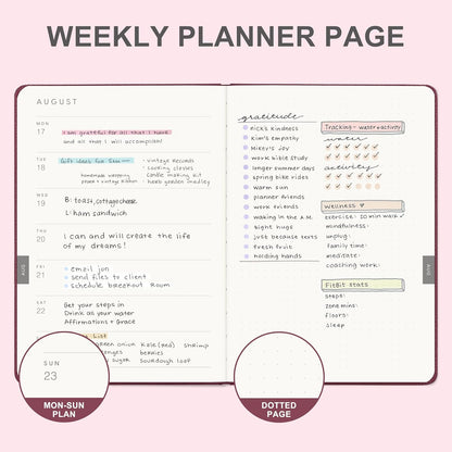 And Per Se 2026 Planner-Daily, Weekly & 15-Monthly Leather Hardcover Planner, 5.7" x 8", Daily Schedule, Monthly Tabs, 100 GSM Thick Paper, Back Pocket(Dark Red)