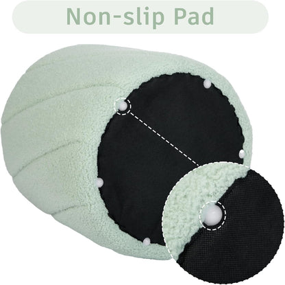 Modern Round Ottoman 2Pcs, Spiral-Tufted Foot Stool Ottoman, Teddy Fleece Upholstered Vanity Stool for Makeup, Bedroom, Living Room, Light Green