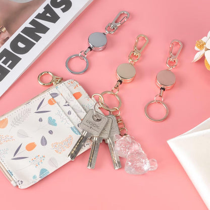 bolimoss Retractable Keychain, 3 Pcs Badge Reels for Name Card, Metal Badge Holders with Key Chain, Carabiner Badge Clip Key Ring (Silver, Rose Gold, Black)