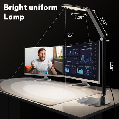 LED Desk Lamp for Home Office, Desk Light for Video Call, 3 Color Temperature 10 Brightness Computer Light, Dimmable Led Desk Light with Memory & Timer Func, Metal Swing Arm Table Lamp