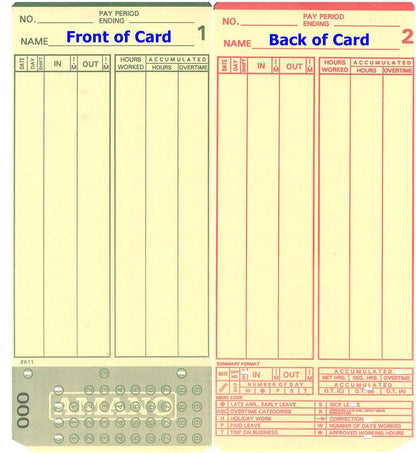 (400) Amano MJR-7000 and MJR-8000 Time Clock Cards, 000-099 Number Series