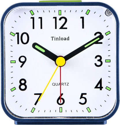 Small Battery Operated Analog Alarm Clock Silent Non Ticking, Ascending Beep Sounds, Snooze,Light Functions (Blue)