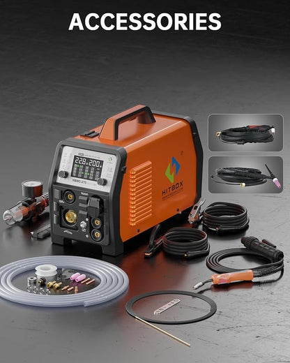 HITBOX Plasma Cutter Welder Combo, Synergy MIG Welder 200A, 220V [6 in 1] Gasless/Gas MIG/HF TIG/Plasma Cutter 40A/Stick/Spot, 2T/4T Aluminum Multi Process Welder Machine (HBMC270)