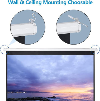 SUPER DEAL 100'' 16:9 HD Projection Screen Foldable Anti-Crease Portable Projector Movie Screen Manual Pull Down for Home Theater Presentation Education Outdoor Indoor Public Display, White