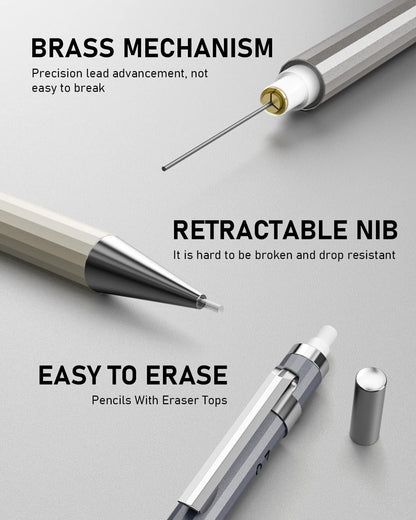 Nicpro 37PCS Art Mechanical Pencil Set, Metal Drafting Pencils 0.5 mm, 0.7 mm, 0.9 mm & 2mm Lead Pencil Holder (6B 4B 2B HB 2H 4H Colors) For Sketching Drawing With 20 Tube Lead Refills Eraser Case