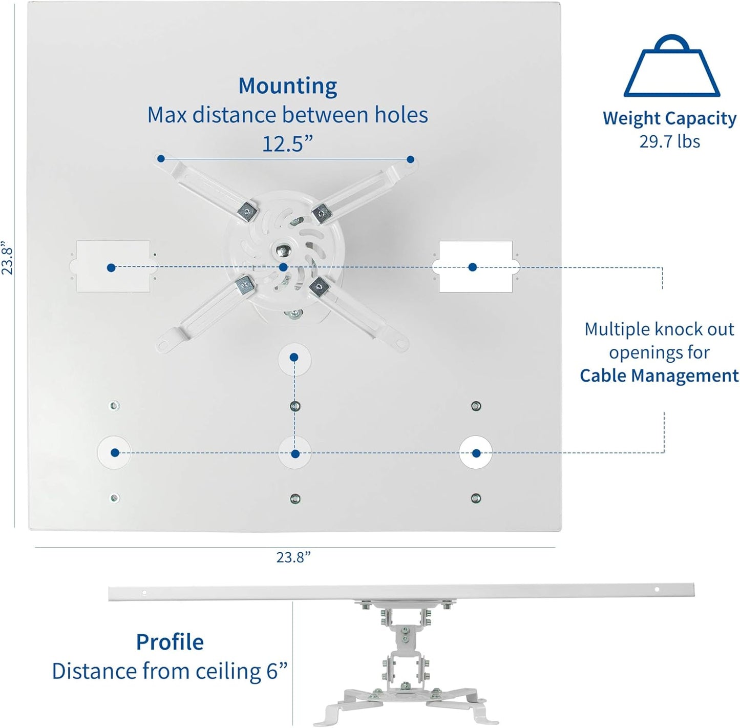 VIVO Universal Adjustable 2 x 2 feet Drop Ceiling Projector Mount, Suspended Drop-in Ceiling Tile Projection Mounting Kit, for Office Home or School, White, MOUNT-VP07DP