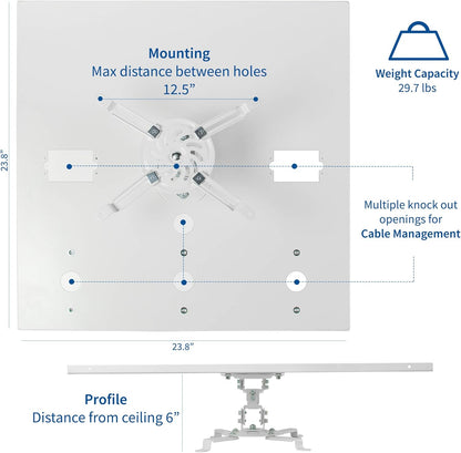 VIVO Universal Adjustable 2 x 2 feet Drop Ceiling Projector Mount, Suspended Drop-in Ceiling Tile Projection Mounting Kit, for Office Home or School, White, MOUNT-VP07DP