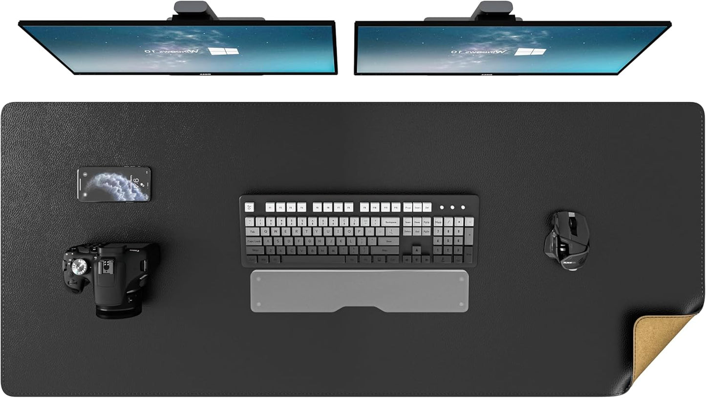 DAWNTREES Dual Sided Desk Mat,Leather Desk Pad,47.2''x15.8'',Cork Desk Mat Protector,with PU Leather Valet Tray Organizer,Large Mouse Pad,Desk Writing Pad for Office and Home(Black)