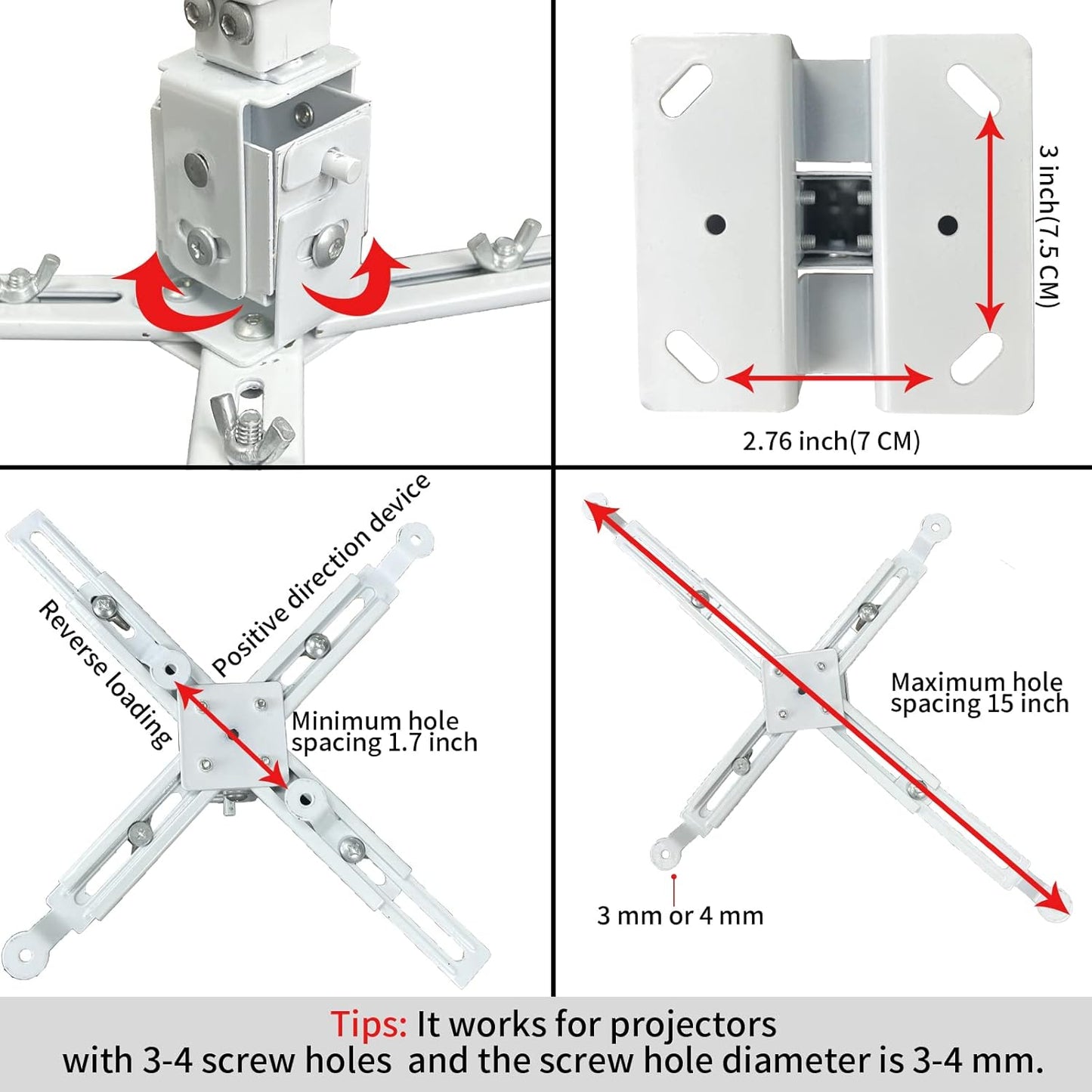 Projector Mount Wall or Ceiling Projection Mount Bracket with Adjustable Height and Extendable Arms Mounts for Home and Office Projector