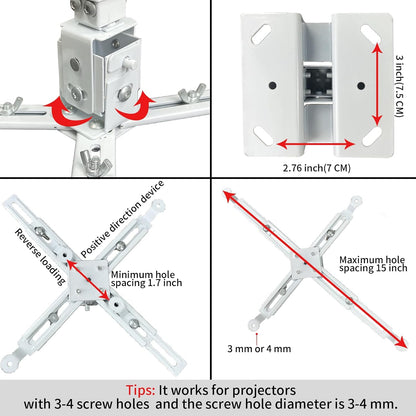 Projector Mount Wall or Ceiling Projection Mount Bracket with Adjustable Height and Extendable Arms Mounts for Home and Office Projector