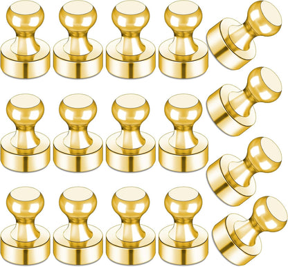 LOVIMAG Gold Fridge Magnets, 16 PCS Refrigerator Magnets - Strong Neodymium Metal Push Pin Magnet for Whiteboard, Kitchen, Office, Locker