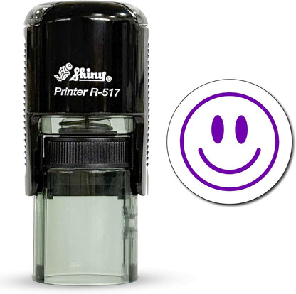 Shiny Smiley Face Teacher Stamp, Round Self Inking Stamp for Classroom, Purple Ink