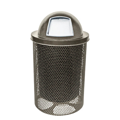 32-Gallon Heavy-Duty Punched Steel Round Trash Receptacle, Commercial Outdoor Waste Bin with Liner & Black Dome Lid – Made in America (Textured Gold Vein)