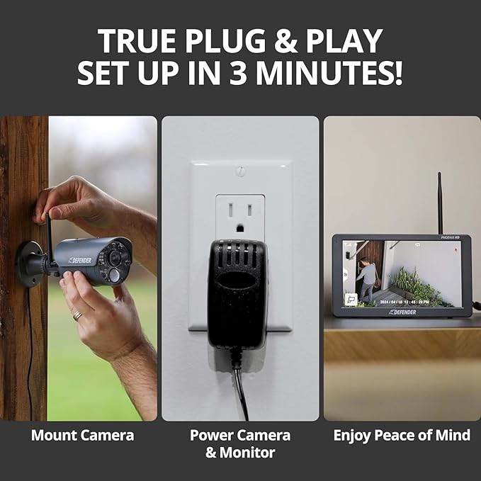 Defender PhoenixHD Wireless Security Camera System with 10.1” Touchscreen Monitor, 4 Outdoor 1080P HD Night Vision Cameras, Plug & Play Home Security System, Two Way Talk, No WiFi Required