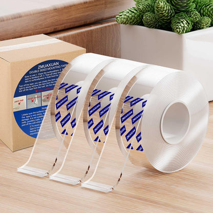 Clear Double Sided Adhesive Mounting Tape Heavy Duty Removable,Strong Picture Hanging Strips Wall Hangers,Sticky Tack Gel Putty Glue for Poster,Photo,Mirror,Carpet(9.85 Ft-3 Pack)