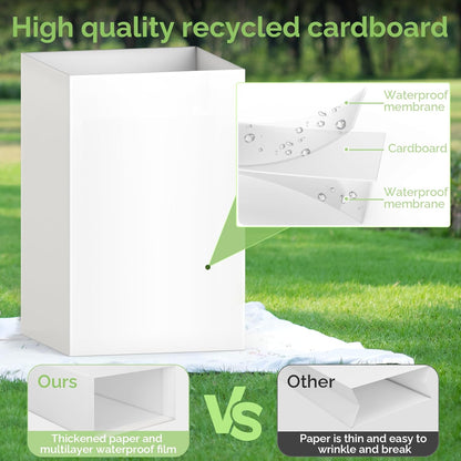 8 Pack Extra Large Disposable Trash Cans, Reusable Portable Garbage Can, 30 Gallon (30" H x 14" W x 14" D), Extra Thick Recycled Cardboard Portable Garbage Can and Recycling Bins,White
