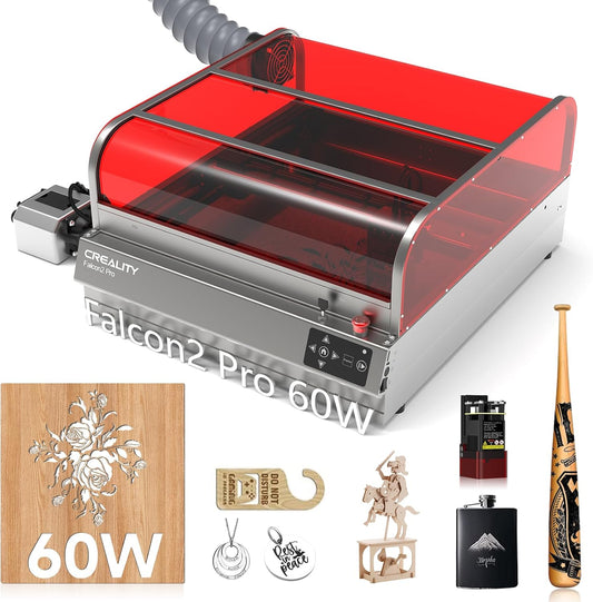 Creality Laser Engraver Enclosed, Falcon2 Pro 60W Output Laser Engraving Machine, 25000mm/min Speed Laser Cutter with Air Assist, Auto Fan, Camera Positioning for Wood and Metal