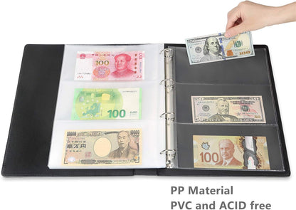 MUDOR Premium PU Banknote World Currency Collection Album, 90 Pockets Dollar Bill Holders for Collectors, Classic Paper Money Collecting Storage Book Album Binder Supplies (Blue)