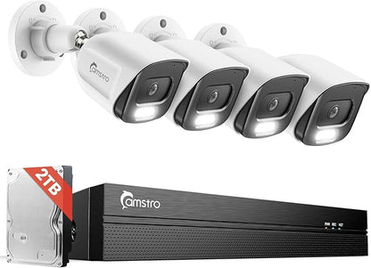 4Pcs 5MP PoE Security Camera System with 4K 8CH NVR, 2TB HDD, AI Human/Vehicle/Pet/Parcel Detection, 100ft Night Vision, H.265+, IP67 Metal Cameras, 24/7 Recording & Remote Access- White