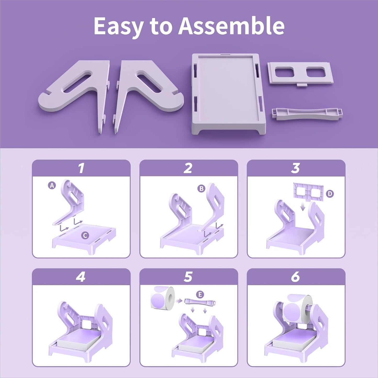 PONNOR Label Holder Thermal Label Holder for Rolls and Fanfold Labels Shipping Label Stand Desktop Printer DIY Accessory Supplies for Home, Office (Fresh Purple)