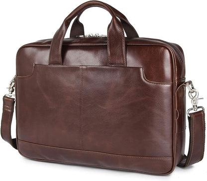 Augus Leather Laptop Briefcase for Men,Waterproof Travel Messenger Duffle Bags 15.6 Inch Laptop Bag