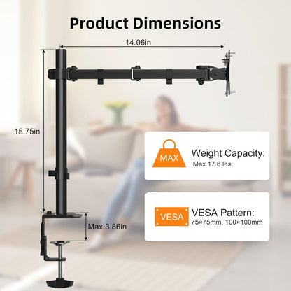 Pholiten Single Monitor Stand, Heavy Duty Adjustable Monitor Arm Desk Mount for 13-27Inch, Tilt, Swivel, Rotate, Support 22 lbs,Black